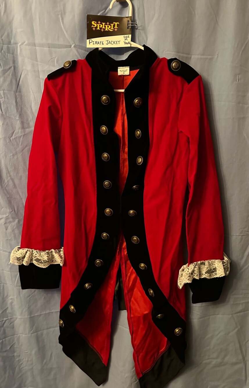 Spirit Halloween Pirate Jacket Size M Youth Red Black Velvet Costume
